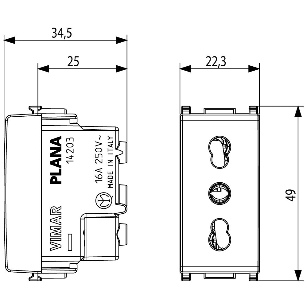 Vimar bpresa sicury 2p+t 16a 250v standard italiano tipo p17/11 bianco