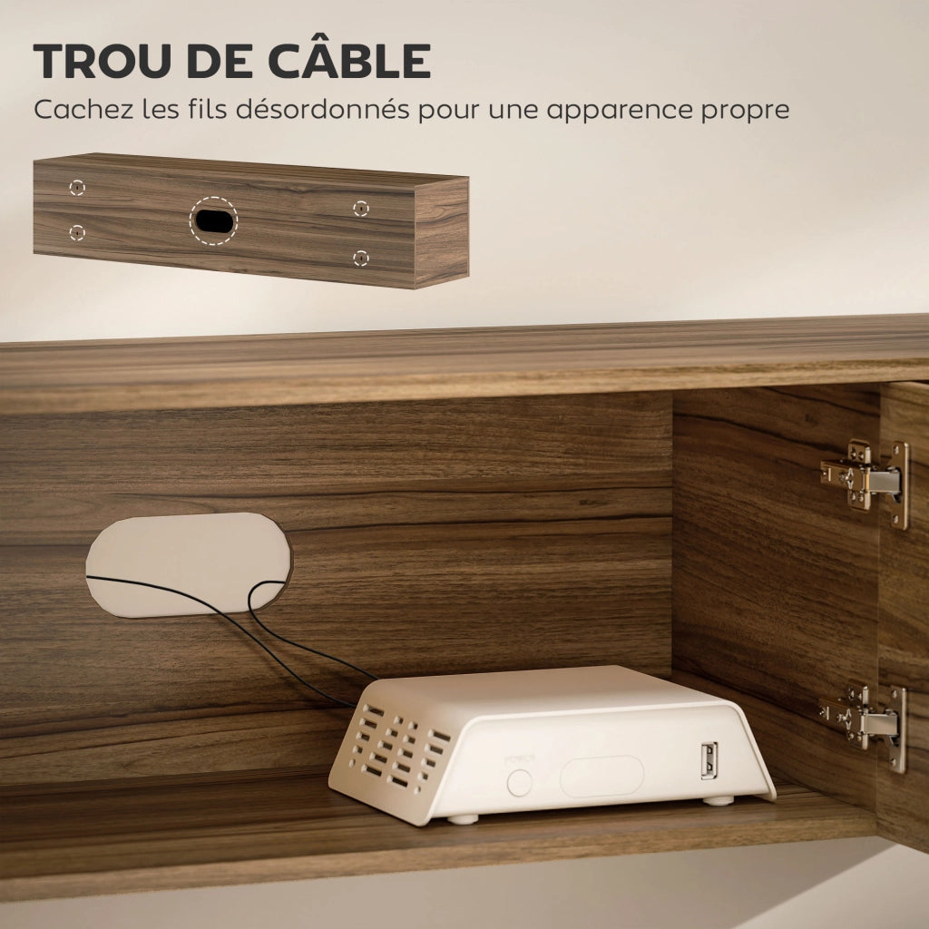 Mobile TV sospeso per televisore fino a 65 pollici con 3 ante ¨C zephmum ¨C marrone 150x35x32 cm