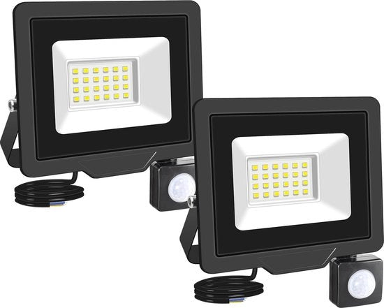 Due pezzi di sensore di movimento PIR per illuminazione esterna - 20W 2000 Lumen lampada a LED acqua resistente per esterni