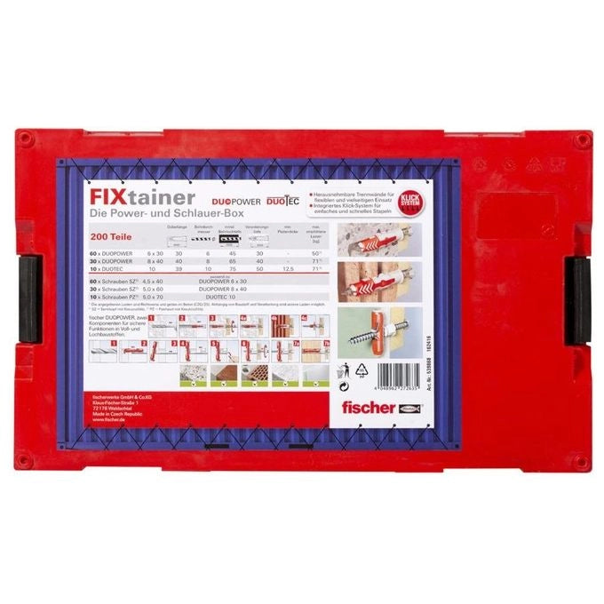 Fischer 539868 FIXtainer Tasselli Universali con Viti 200 Pezzi Grigio Chiaro-Rosso