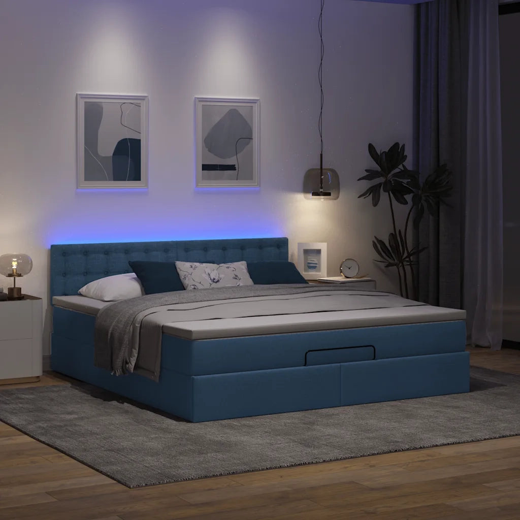 Struttura Letto Pouf con Materasso Blu 160x200 cm in Tessuto 3312491
