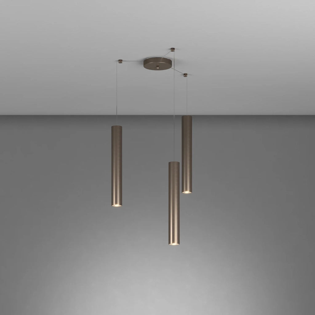 Lampadario Industrial-Minimal Xeana Metallo Bronzo 3 Luci Gu10
