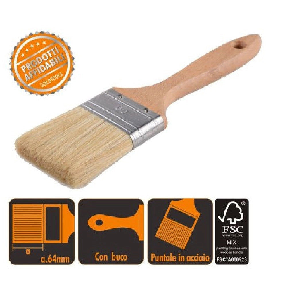 Trade Shop - Pennello Piatto 25.3 Cm Manico In Legno Setole Morbide Per Pittura Vernice 90206 -