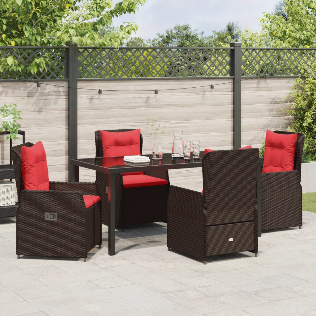 Set da Pranzo da Giardino 5 Pezzi Marrone Polyrattan
