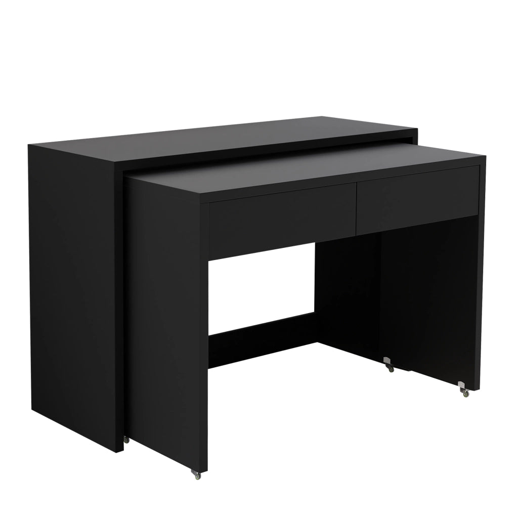 Scrivania pieghevole 2 in 1 con ruote e 2 cassetti, 110×40×78 cm, colore nero