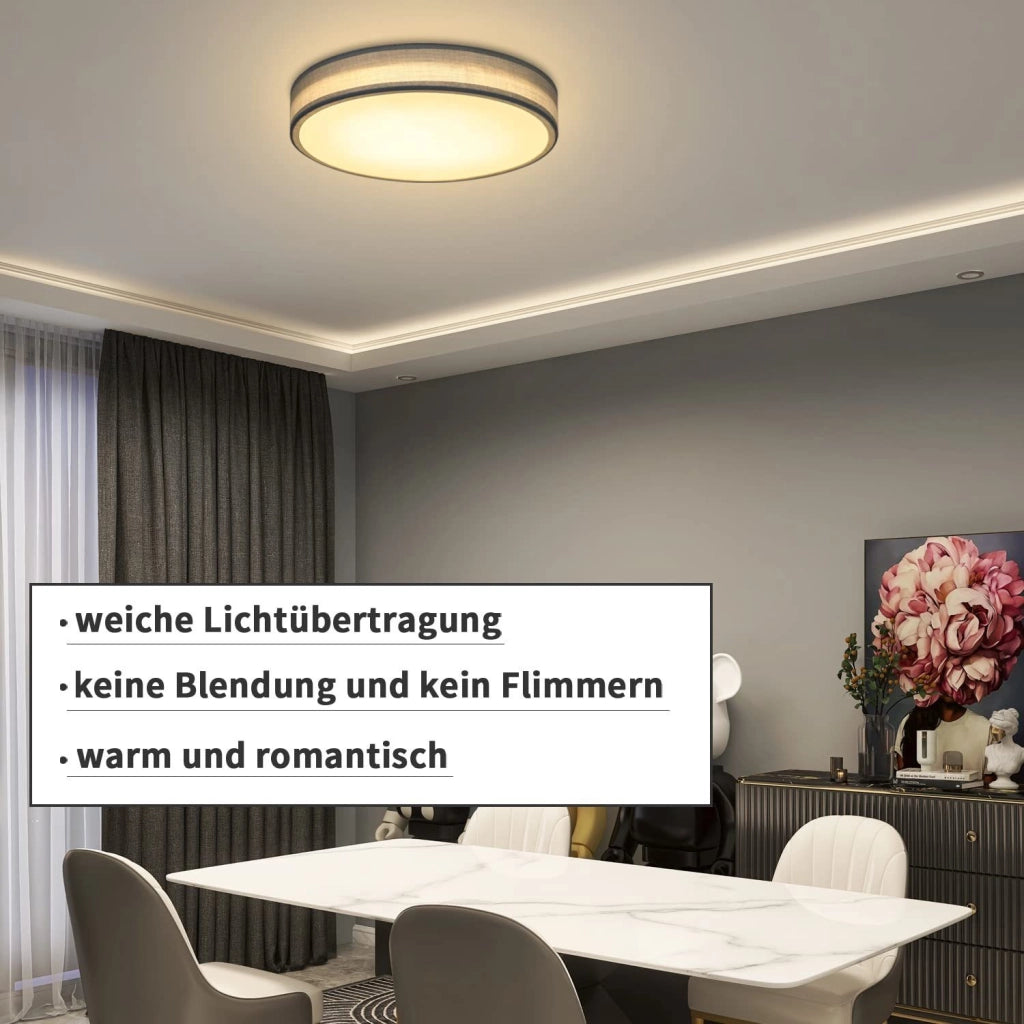 ZMH Lampada da soffitto plafoniera LED moderna paralume rotondo tessuto 30cm