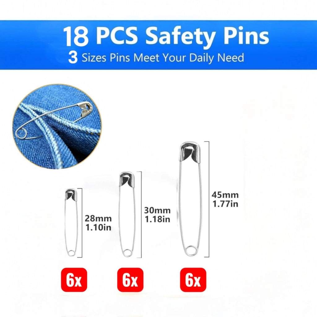 Spille da balia in acciaio inox 18 pezzi 28mm 30mm 45mm per cucito abbigliamento