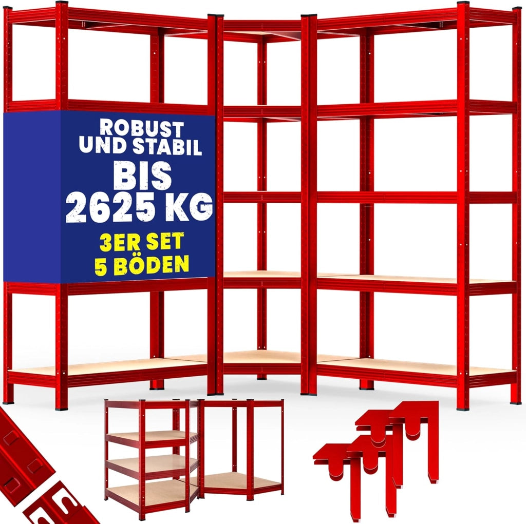 ® Scaffale Angolare Metallo 2625kg 15 Ripiani MDF Scaffalatura Metallica Scaffale Alta Portata Angolo Scaffali