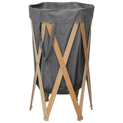 Cesto portabiancheria pieghevole 42 x 70 cm grigio legno e tessuto 02_0006145