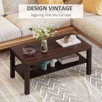 Tavolino da Salotto Rettangolare Classico con Ripiano Portaoggetti in Legno 90×45×44.5cm