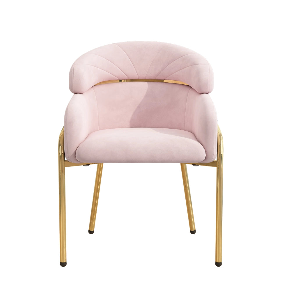 Sedia da pranzo in velluto rosa con gambe in metallo, stile moderno per soggiorno e camera da letto