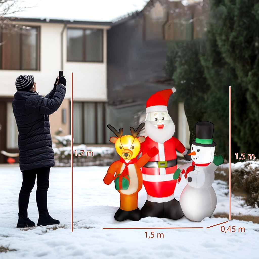Babbo Natale Inflabile 150 cm con Reno e Pupazzo di Neve Luci LED ¨C Minimal ¨C Grigio per Giardino