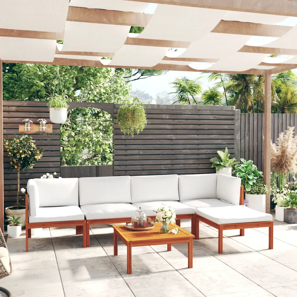 Set Divani da Giardino 6 pz con Cuscini Crema Massello Acacia cod mxl 44024