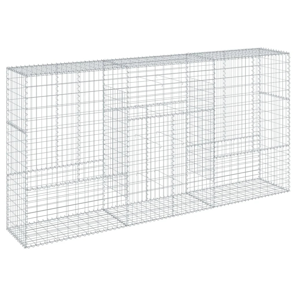 Gabbione recinto a gabbia muro di contenimento con coperchio 300 x 50 x 150 cm ferro zincato argento 02_0040154