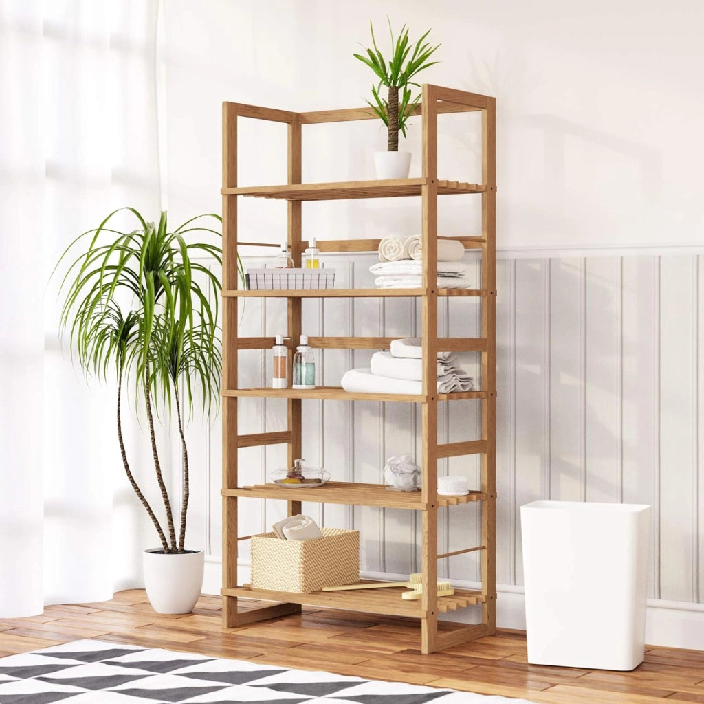 Set 2x Scaffale da bagno in Legno 5 Ripiani Mobiletto Cantina 135,5x58x27cm Libreria Salvaspazio Portaoggetti