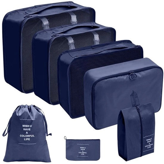 Set di organizzazione per valigia 7 pezzi - Organizzatore di valigia compressibile - Sacchi di stivaggio impermeabili - Sacchi di stivaggio per oggetti - Borsa per cosmetici - Ideale per il camping - Sacchi di stivaggio per imballaggio