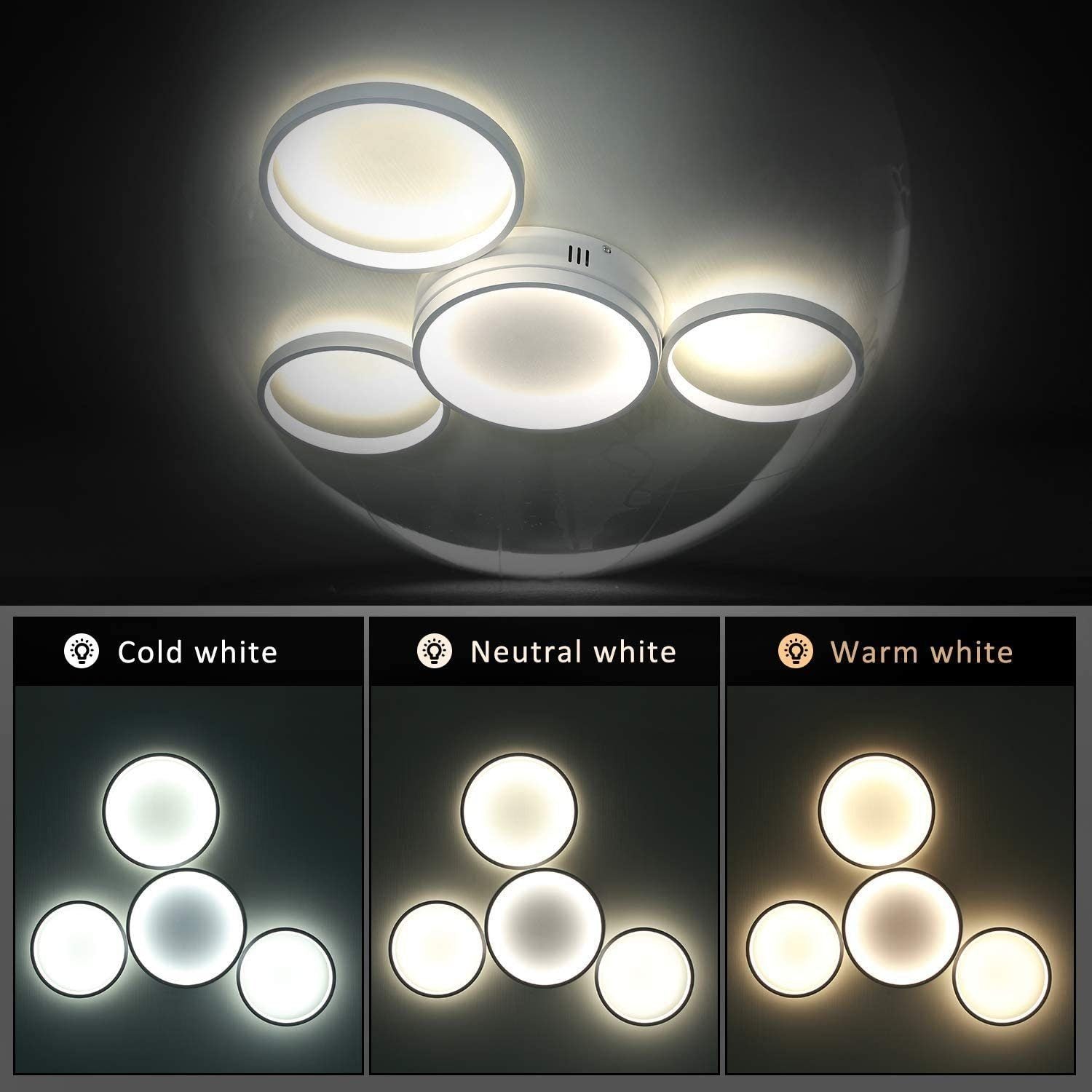 ZMH Lampada da soffitto LED 4 fiamme ad anello telecomando per camera letto