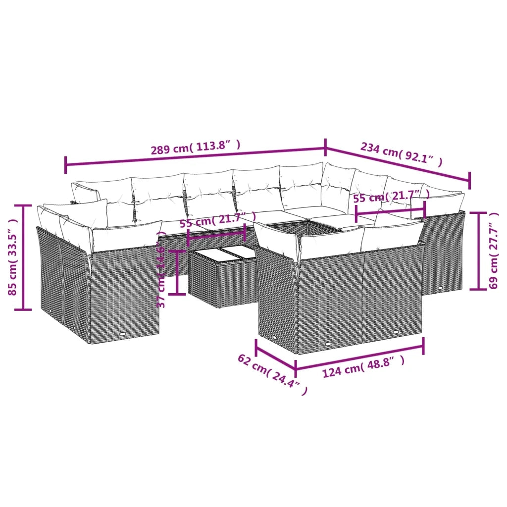 Set Divani da Giardino 13pz con Cuscini Nero in Polyrattan 3250375