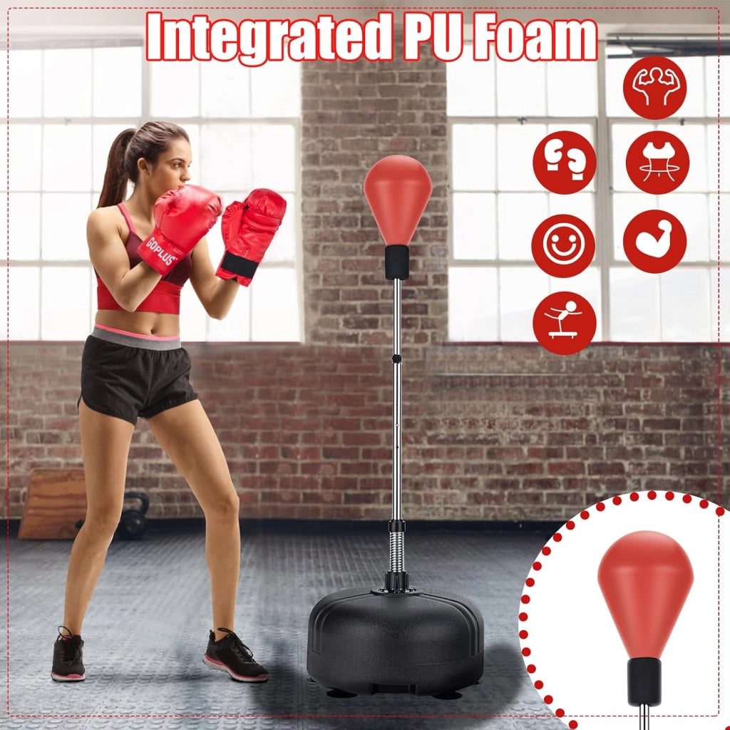 Sacco da boxe con altezza regolabile 140-158 cm, punchingball con guanti da boxe, palla da boxe in piedi con base ricaricabile per bambini e adulti