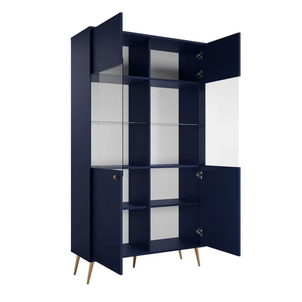 Vetrina design AZURÉA – 2 porte in vetro LED – Blu profondo – 106x191x41 cm