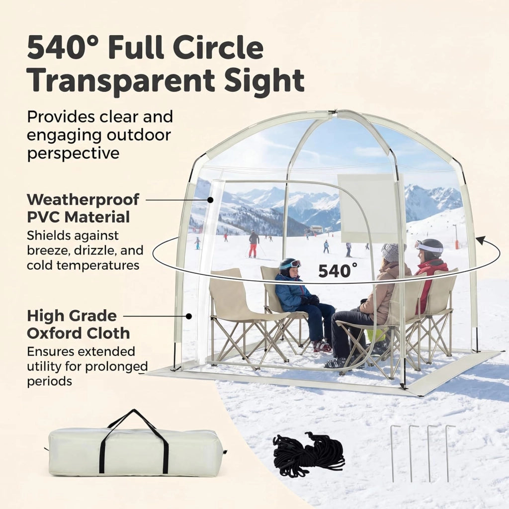 Tenda Sportiva a Bolla Pop-up 215 x 215 cm, Tenda Cupola Trasparente Resistente per Festival, Raduni all' Aperto, Eventi Sportivi, da Giardino, Terrazzo e Campeggio, 2-4 Persone