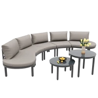 Set di mobili da giardino 5 posti con cuscini, 2 tavolini da caffè in vetro temperato, 85x60x78 cm, Grigio