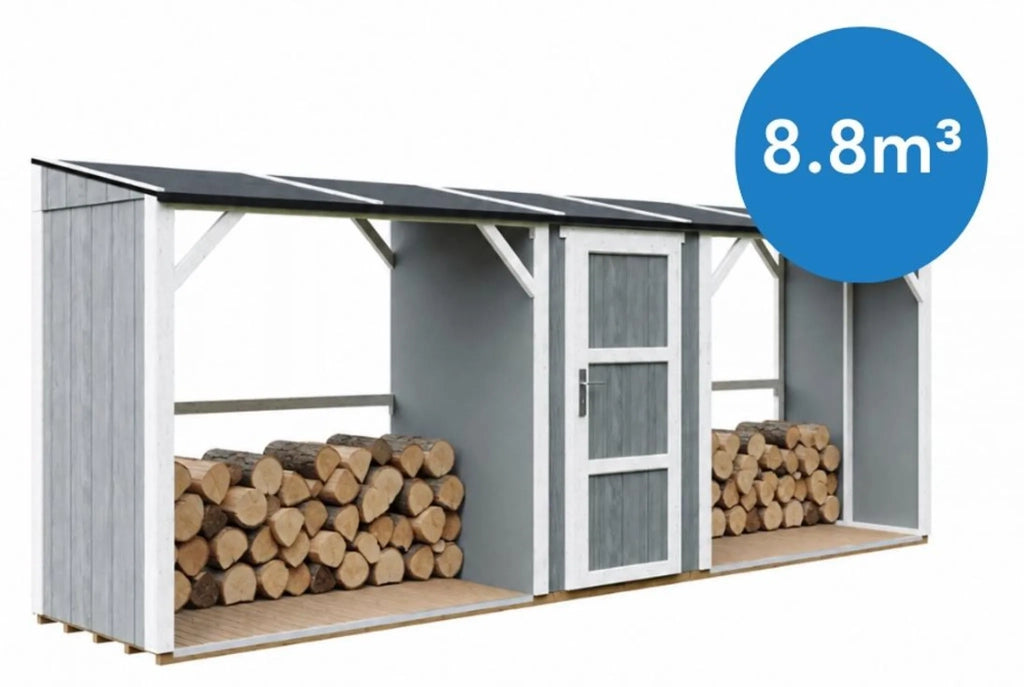 TIMBELA M986-CAVERN STEEL Legnaia Doppia con Ripostiglio 6,49 m²