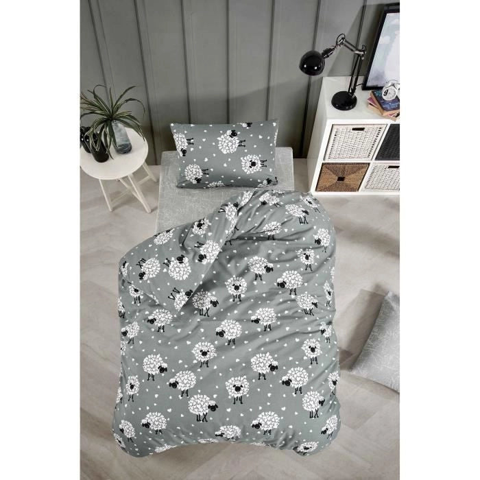 Completo letto - 1 copripiumino 220 x 240 cm + 2 federe 60 x 60 cm - 65% cotone, 35% poliestere - Grigio