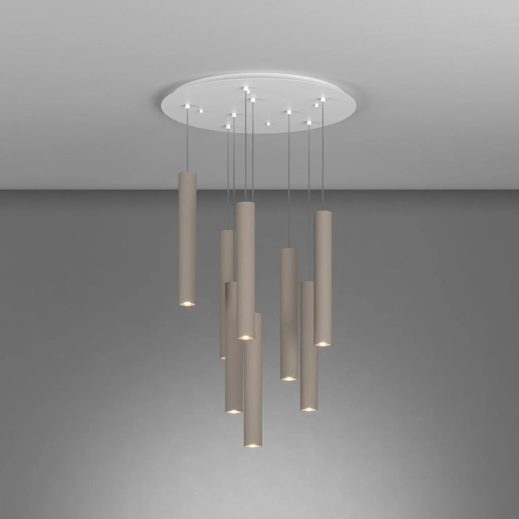 Lampadario Industrial-Minimal Xeana Metallo Bianco Marrone 8 Luci Gu10