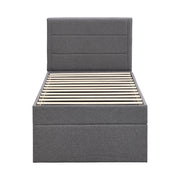 Letto singolo 90×200 cm con contenitore; rete inclusa; senza materasso; legno massello e MDF; grigio