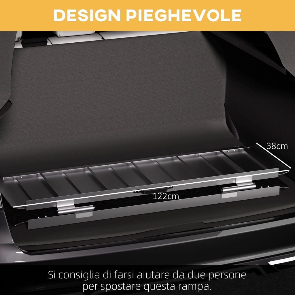 Rampa per Sedia a Rotelle Pieghevole in Alluminio con Deflettori e Adesivi, 122x73.6x5.1 cm, Nero