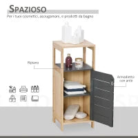 Mobiletto da Bagno Salvaspazio in Bambù, Armadietto da terra con Ripiano per Camera da letto, Grigio