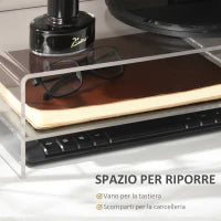 Supporto Monitor PC 24" max con 2 Ripiani Aperti, in Acrilico Trasparente, 50.8x19x12 cm