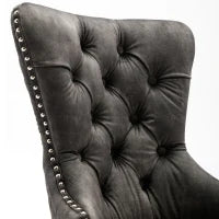 Set di 2 sedie imbottite in velluto con decorazioni in rivetti e anelli rotondi unici,da pranzo, 53,5×64×95 cm, Grigio