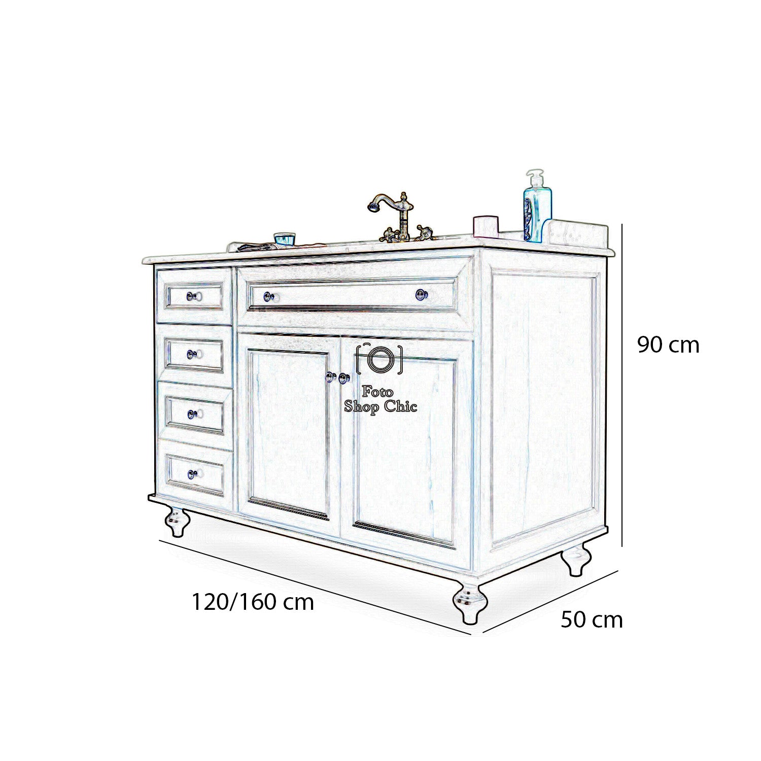 Mobile da bagno con specchiera e top in marmo - 120 cm