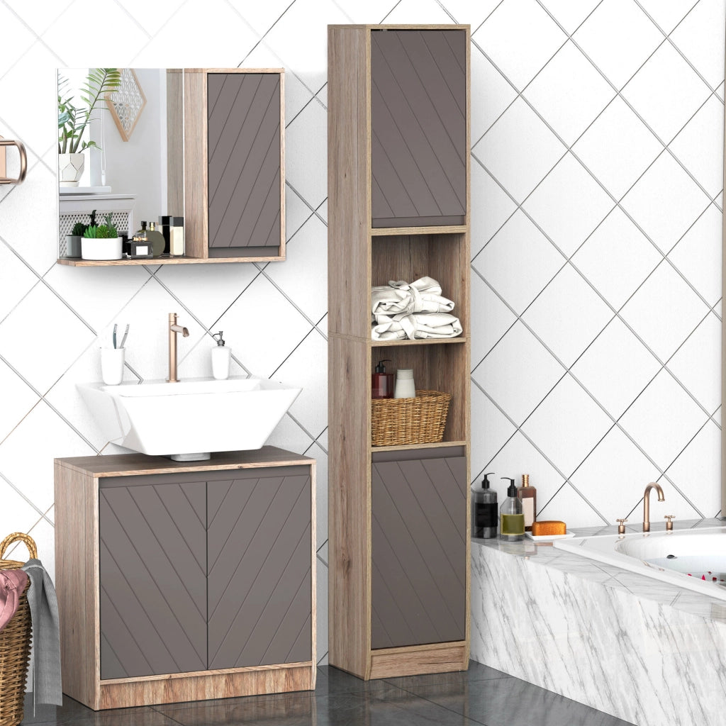 Mobile da Bagno Salvaspazio in Legno ¨C zephmum ¨C Grigio e Rovere, 30x24x170 cm