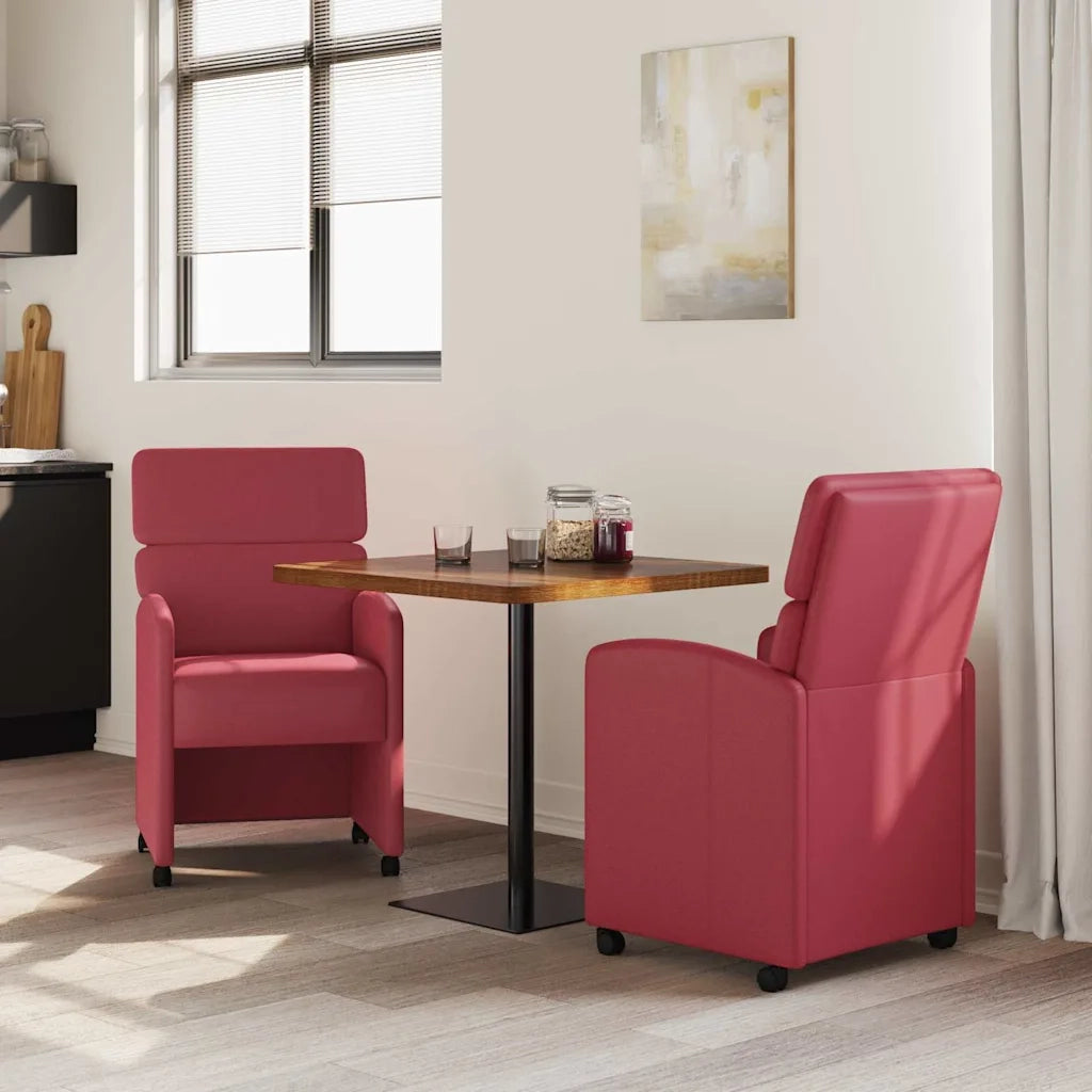 Sedie da Pranzo con Ruote 2 pcs Rosso vino 58 x 65 x 98 cm