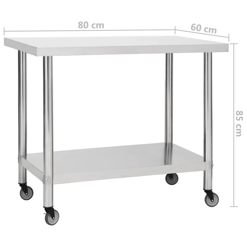 Tavolo da Lavoro Cucina con Ruote 80x60x85 cm in Acciaio Inox CFW3776171
