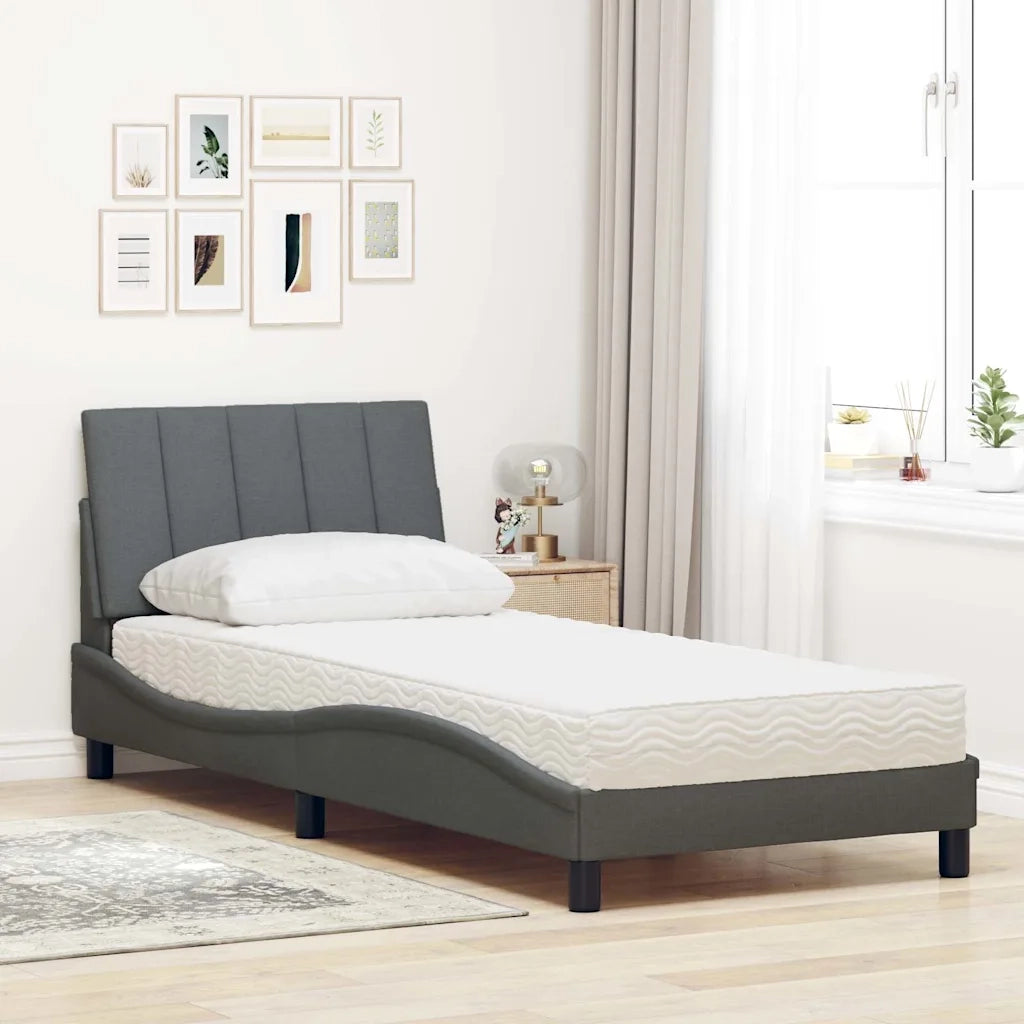 Letto con Materasso Hanko Grigio Scuro 80x200 cm in Tessuto