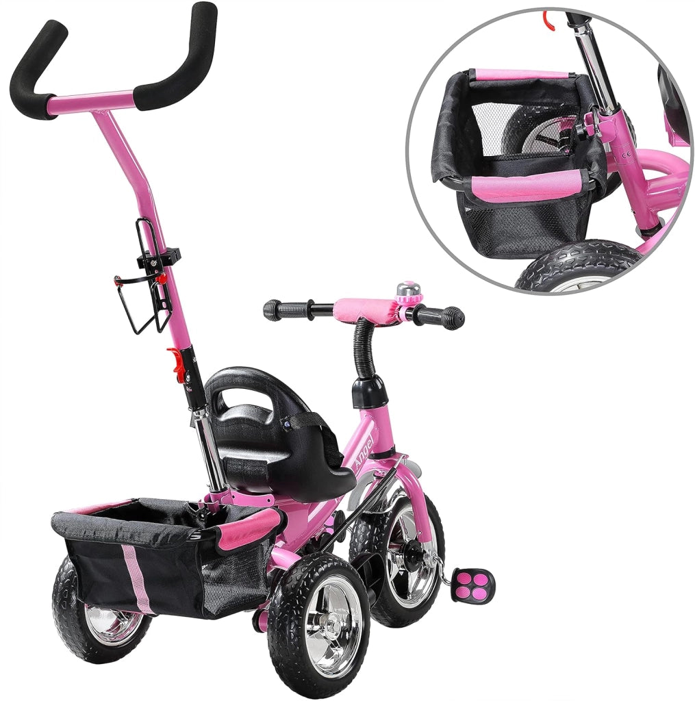 ® Triciclo per Bambini 2in1 con Maniglia Sicurezza Portaoggetti Bici per Imparare Giocando Pedali Removibili con Cestino