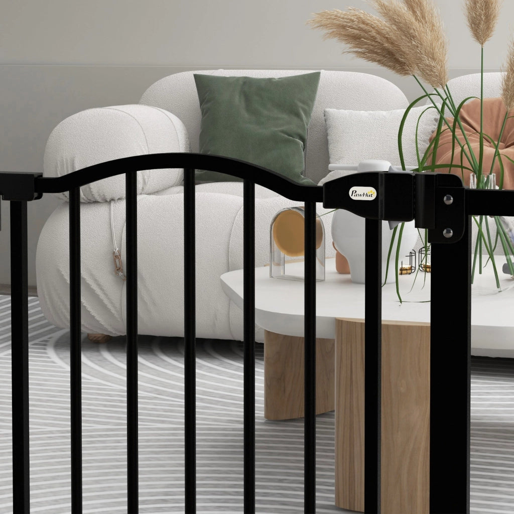 Cancelletto per Cani Estensibile 74-87x78 cm con 2 Blocchi e Chiusura Automatica in Metallo e Plastica Nero