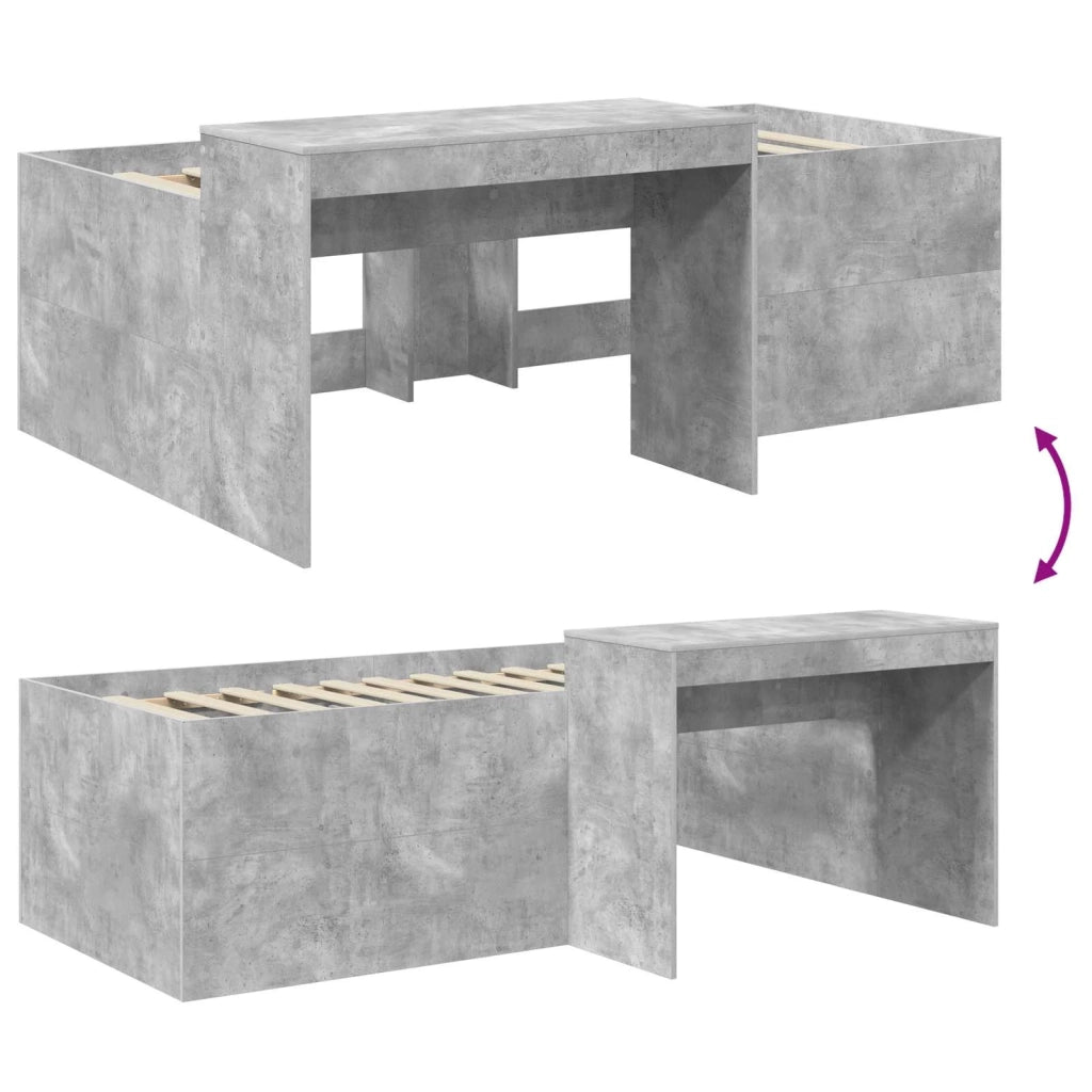 Letto alto per bambini con scrivania Grigio Cemento