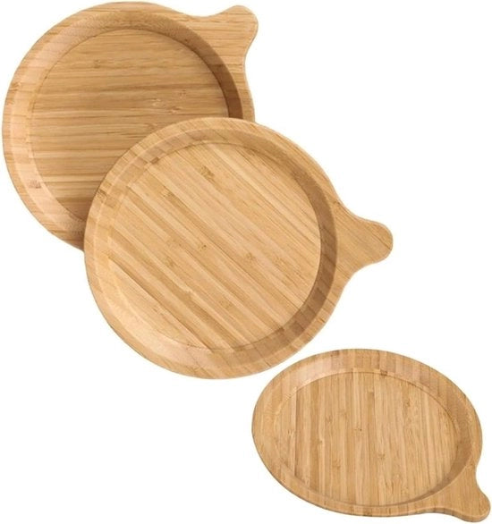 Set di piatti di bambù circolari - piatti di legno riciclabili - servizio naturale - accessori da tavola di bambù - piatto da pranzo - piatto per snack - piatti per frutta - 8 pollici - 3 pezzi