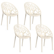 IDMarket - Set di 4 sedie da giardino impilabili AMIRA in polipropilene beige con motivo organico