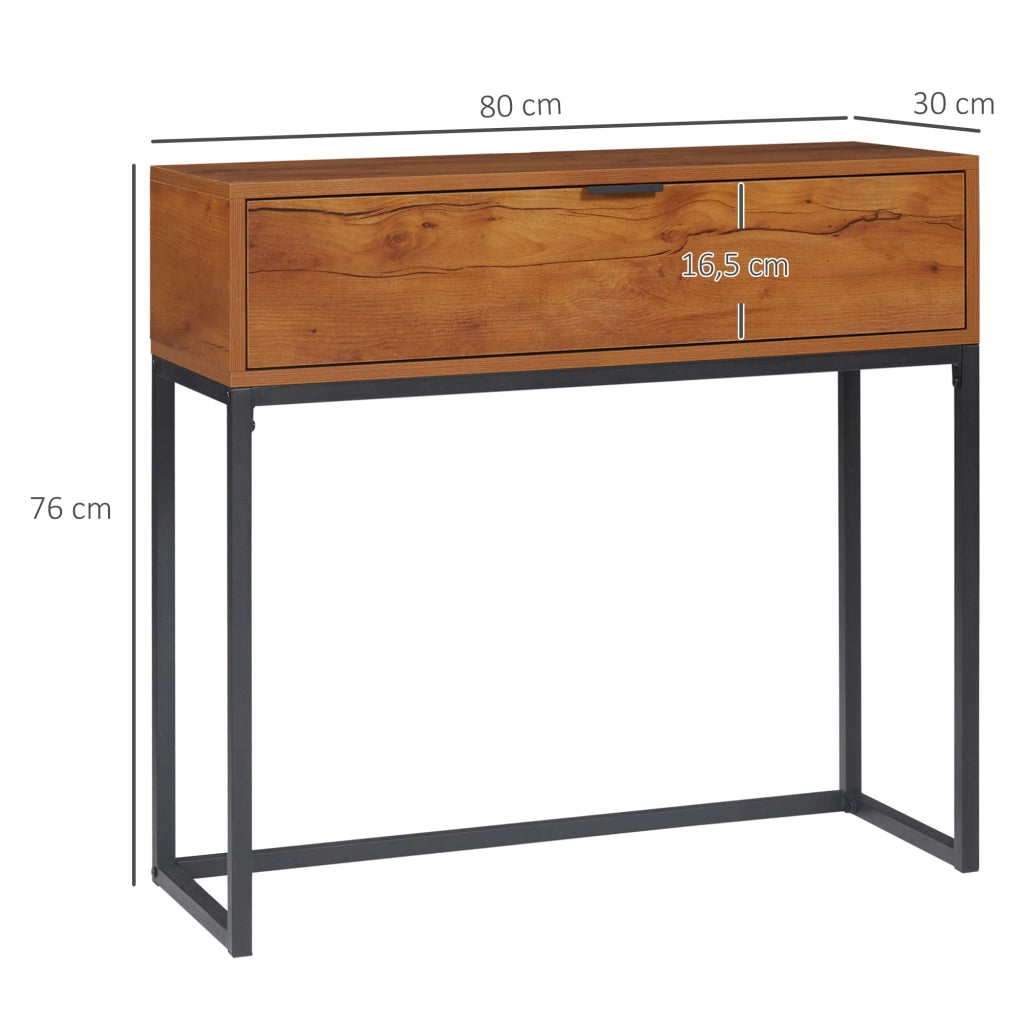 TAVOLINO CONSOLLE con cassetto 80 x 30 x 76 cm in legno naturale e metallo nero
