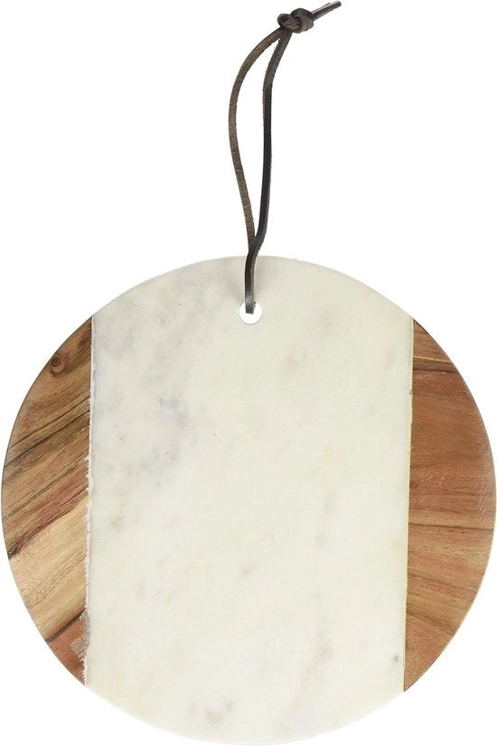 Piastrello di marmo in bianco e marrone - 23 cm di diametro