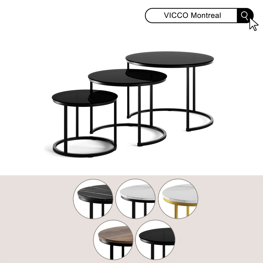 Vicco Tavolino da divano Bianco/Oro 55 x 55 cm 3 parti
