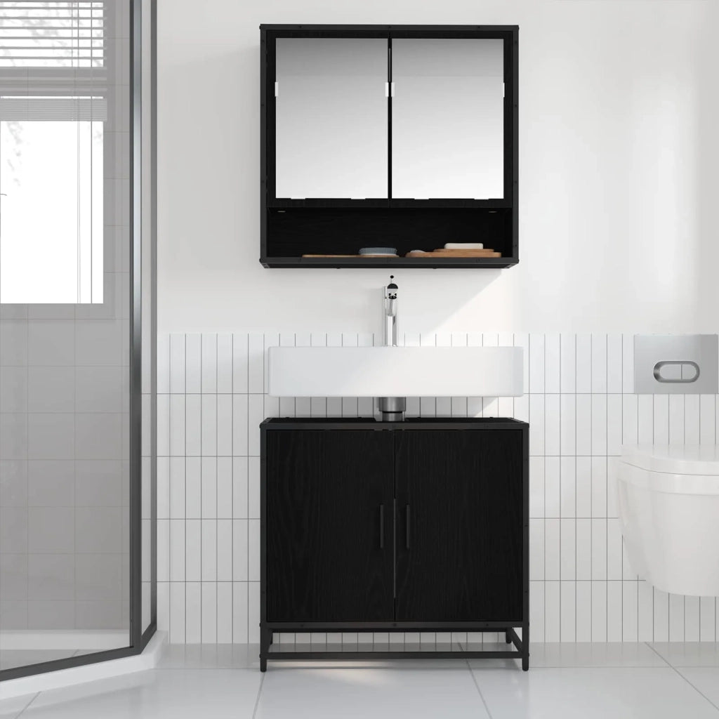 Armadio per Lavabo da Bagno Rovere Nero 65 x 33 x 60 cm