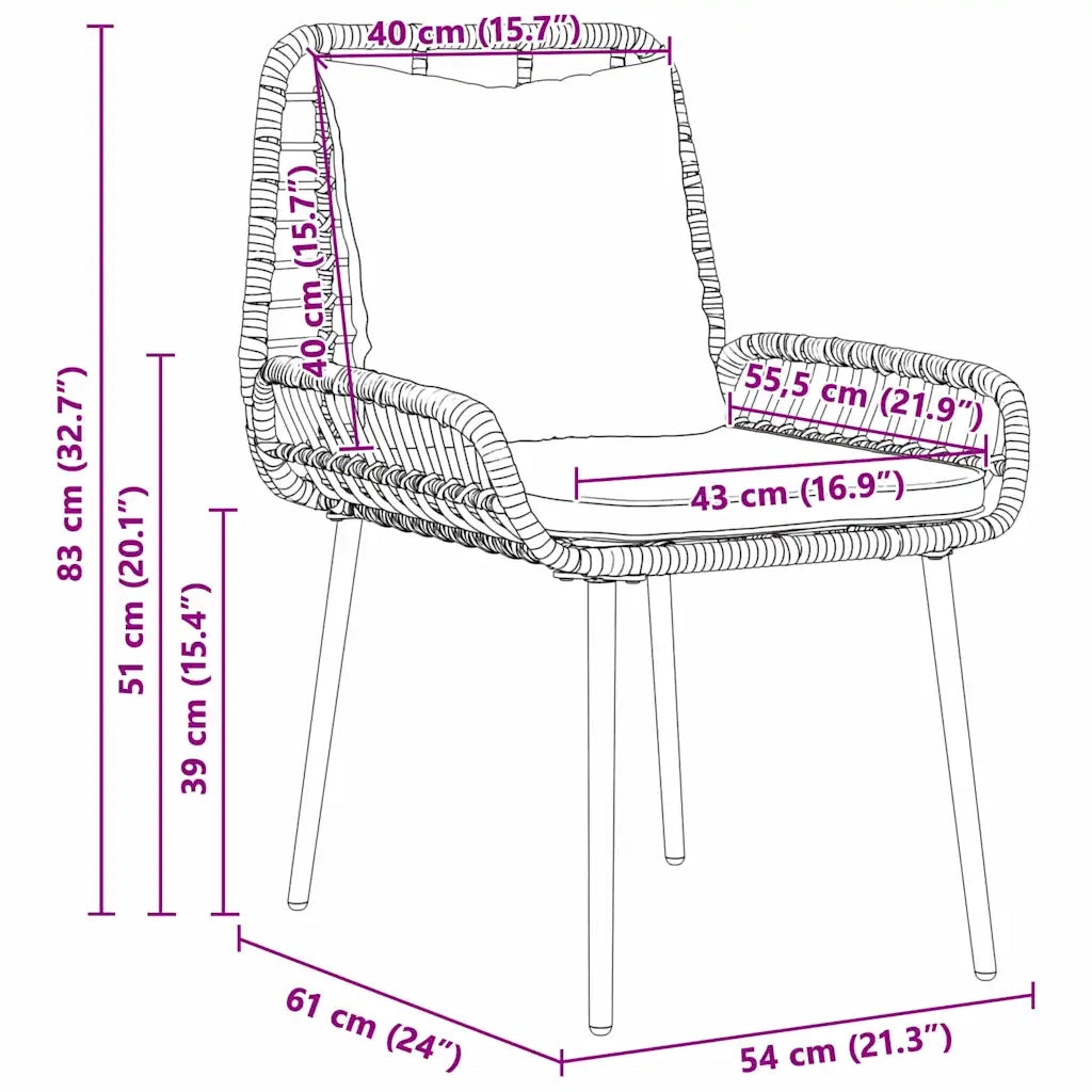 Set da Pranzo per Giardino 3 pcs Marrone e Crema polyrattan 42010361
