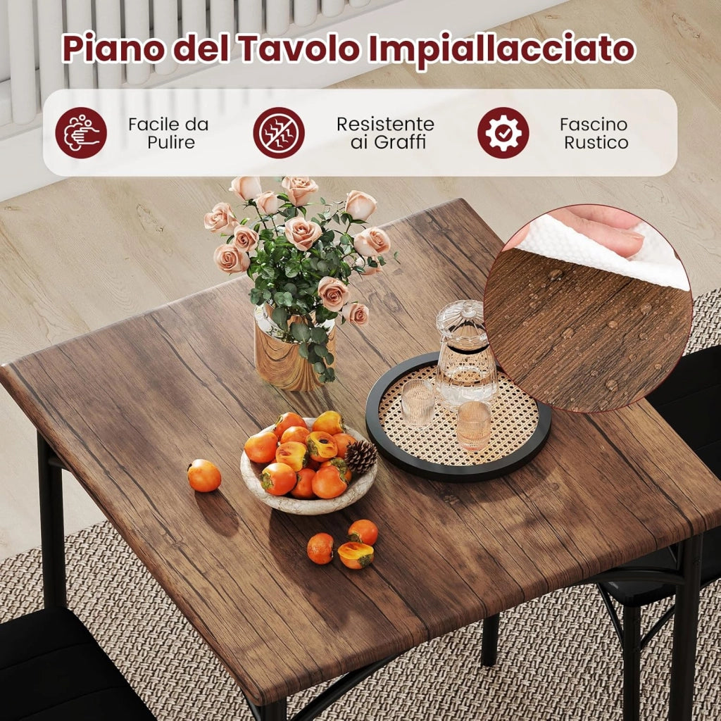 Set Tavolo e 2 Sedie, Tavolino e Sedie da Balcone con Schienali e Sedute Imbottiti, Gambe in Metallo, Mobili Salvaspazio per Cucina, Ristorante e Bistro